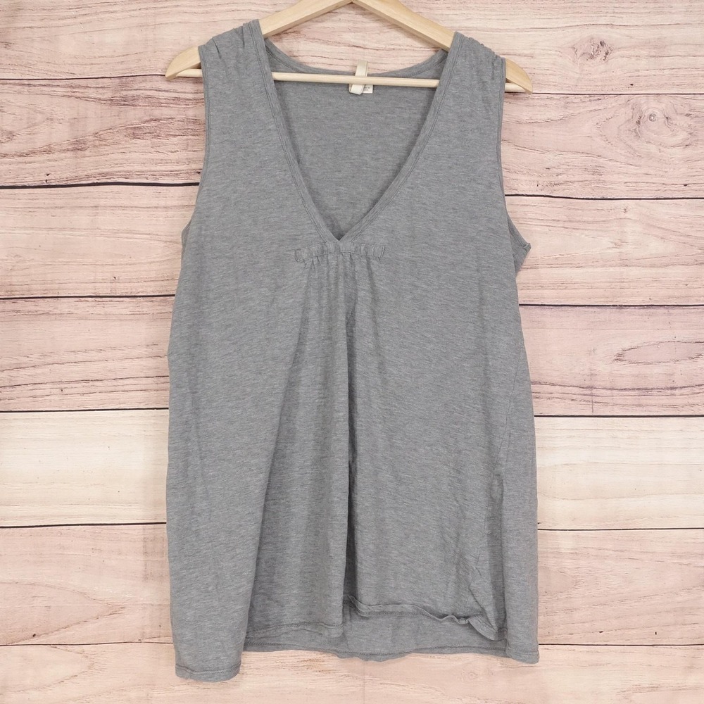 Pure‎ Jill J Jill Tank Womens M Gray V-Neck Sleeveless Jersey Ruffle Relaxed